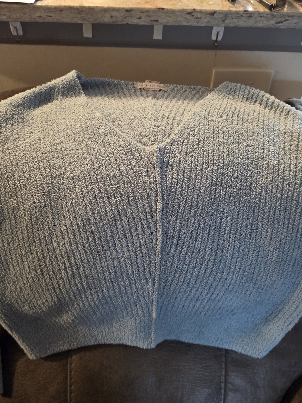 Sincerly Jules Plush V-Neck Chenille Sweater in Light Blue